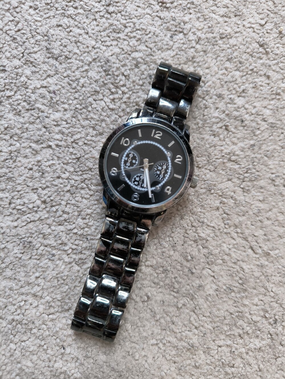 Men's Black Stainless Steel Link Watch - Classic Black Dial